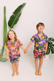 Aloha Pink Kids Hawaiian Shirt and Shorts Set