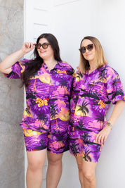Sunset Purple Adult Hawaiian Shirt and Shorts Set