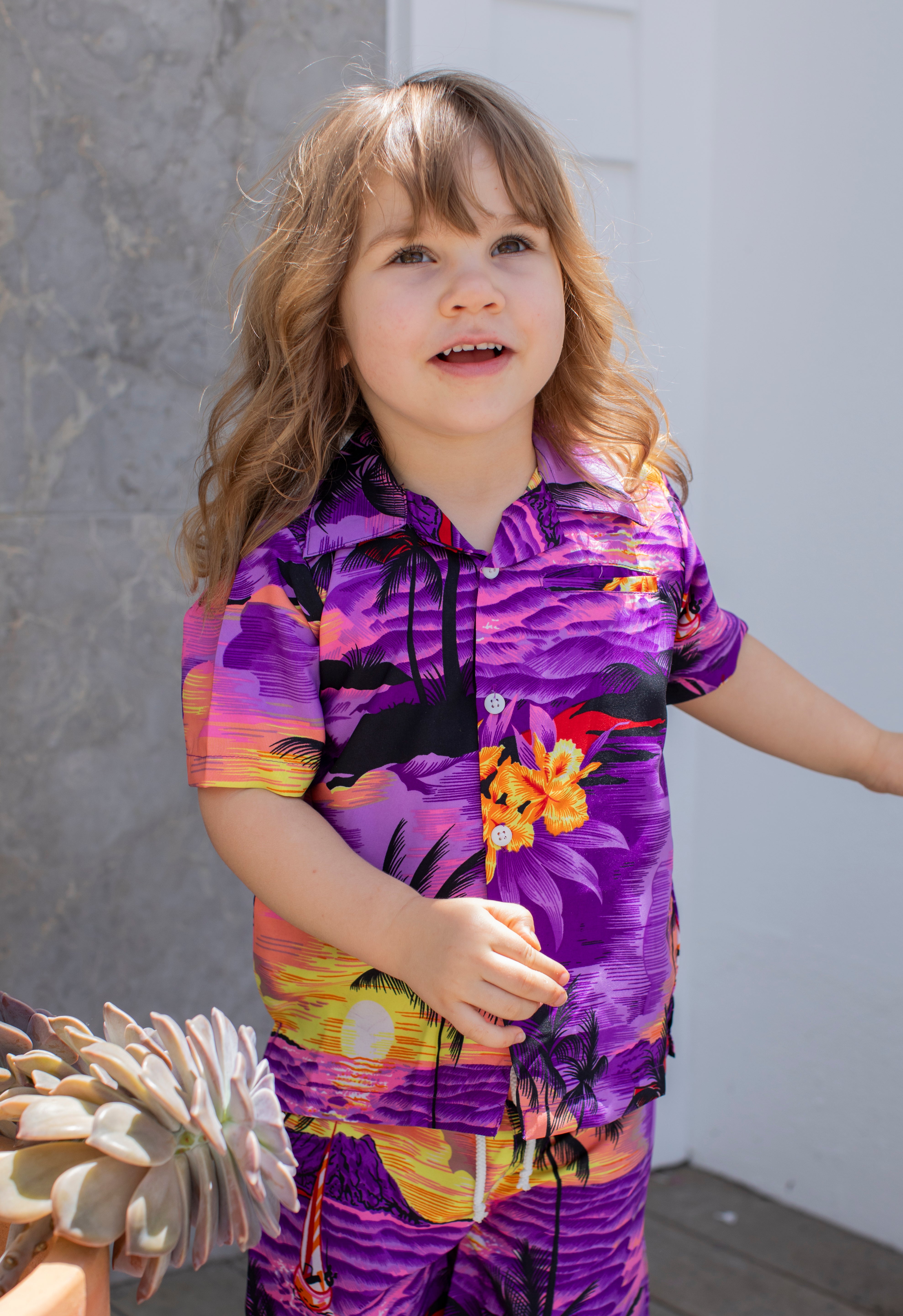 Sunset Purple Kids Hawaiian Shirt and Shorts Set