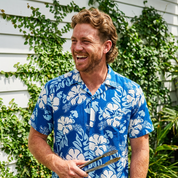 Blue Hibiscus Hawaiian Rayon Adult Shirt