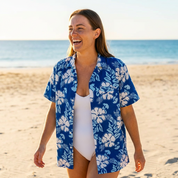 Blue Hibiscus Hawaiian Rayon Adult Shirt