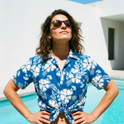 Blue Hibiscus Hawaiian Rayon Adult Shirt