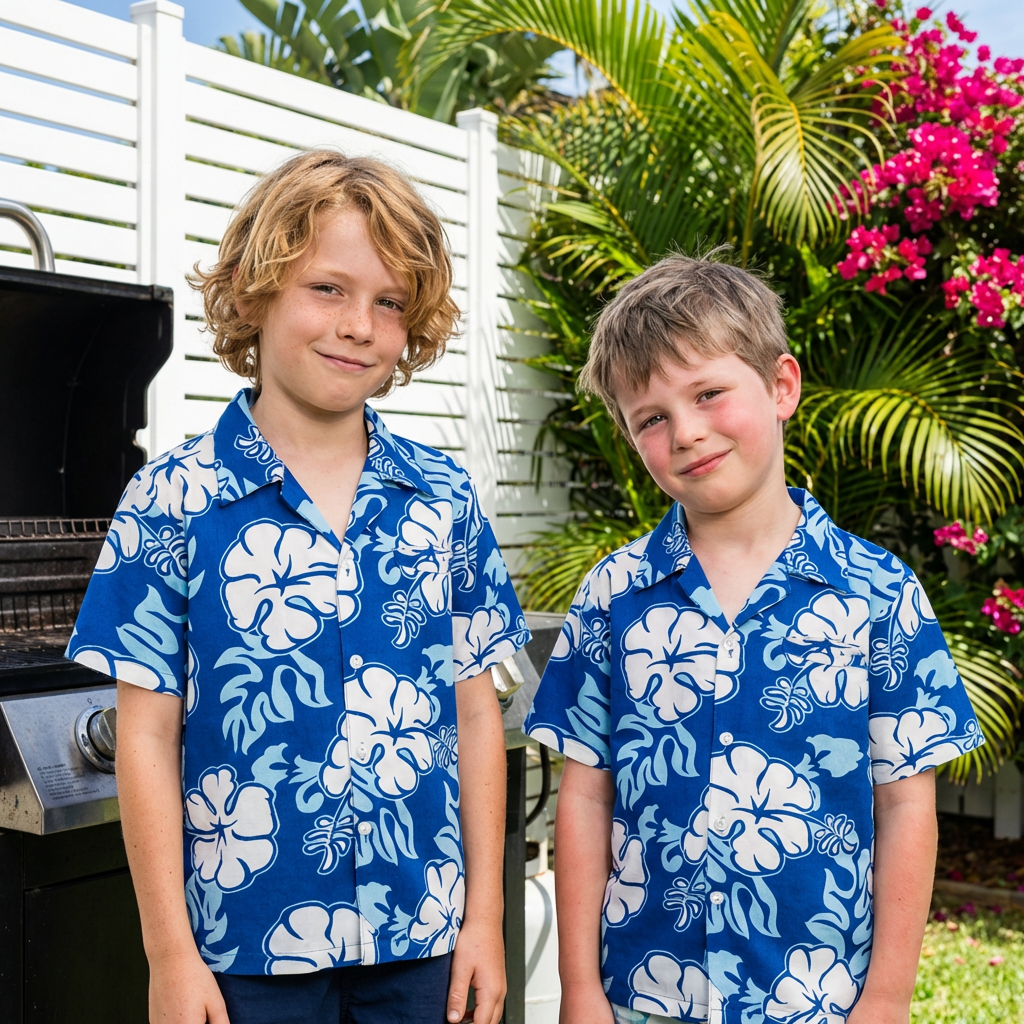 Blue Hibiscus Hawaiian Rayon Kids Shirt