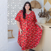 Gingerbread-patterned Christmas kaftan in festive colors, loose fit, perfect for holiday resort wear. | Tropicool Clothing