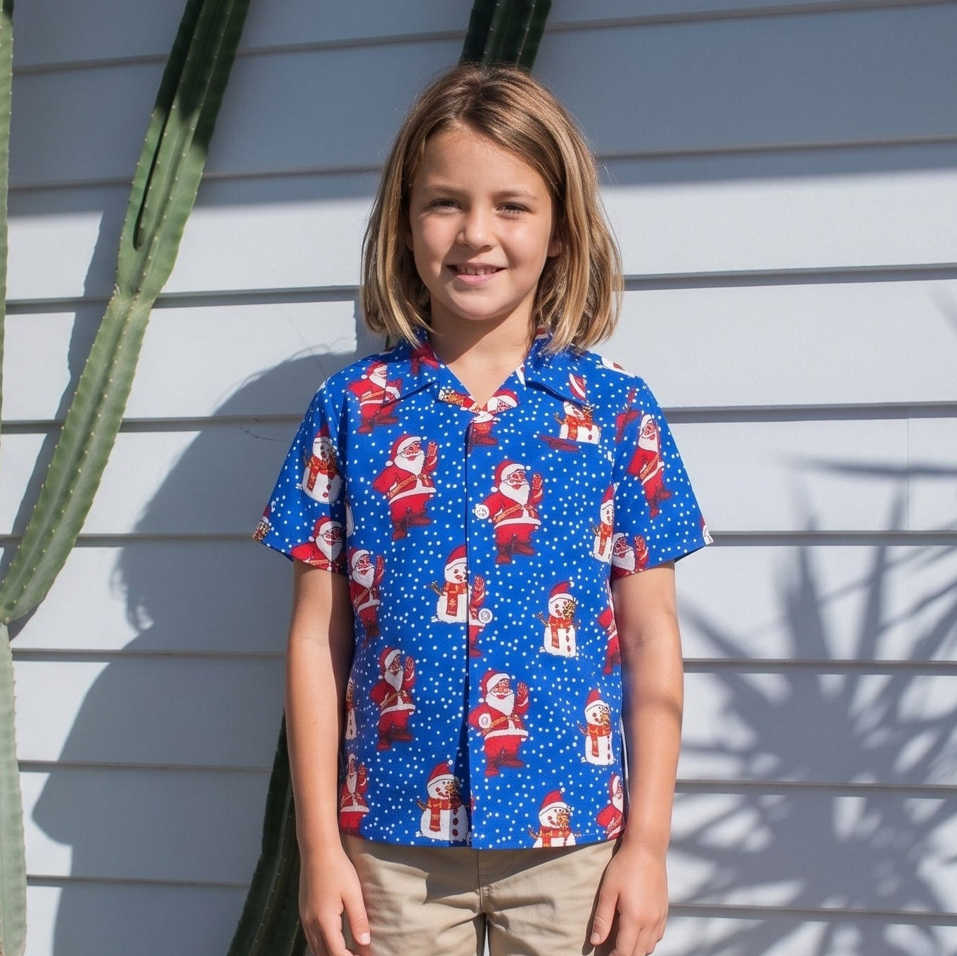 Santa Polka Blue Christmas Kids Shirt