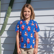Santa Polka Blue Christmas Kids Shirt