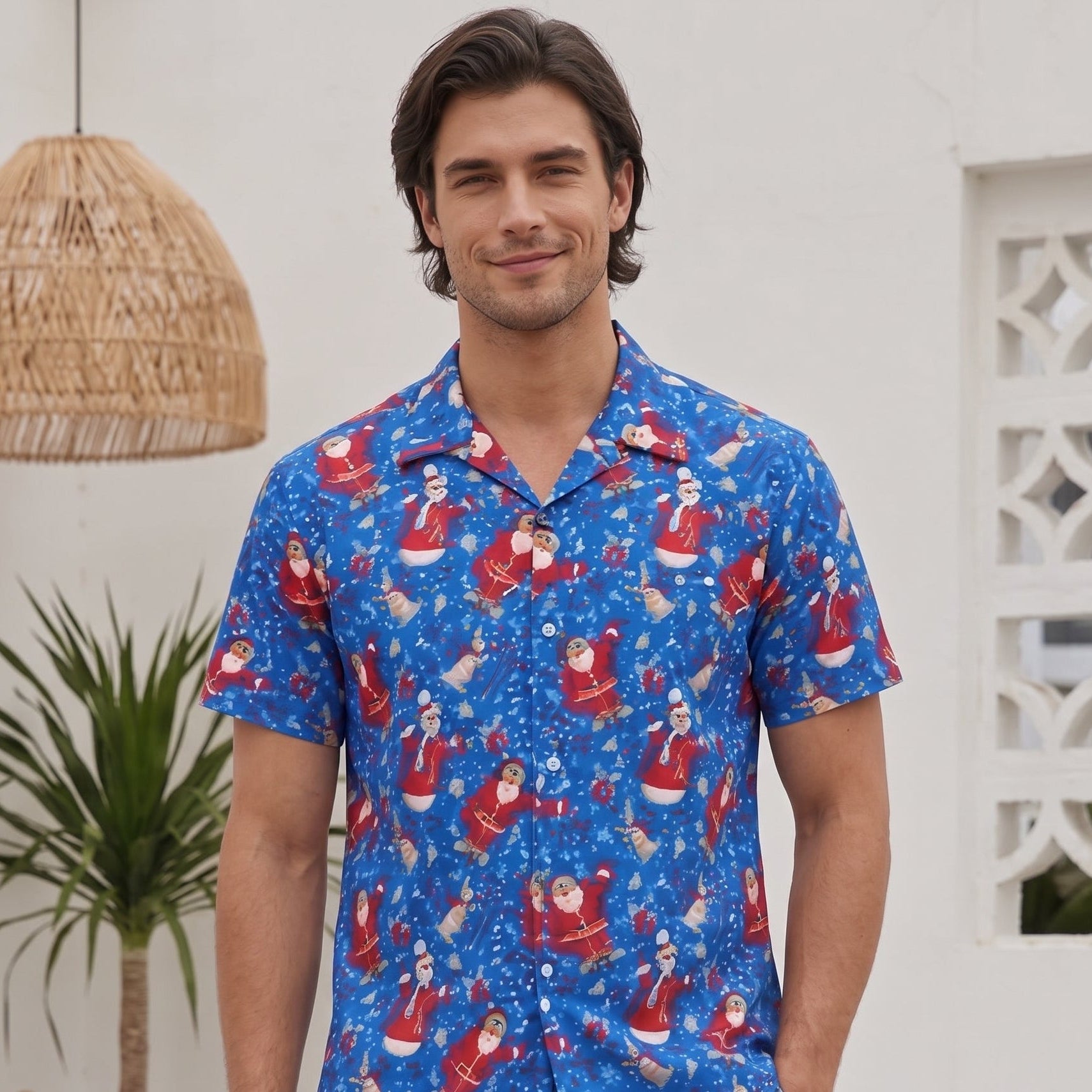 Santa Snowman Blue Adult Shirt