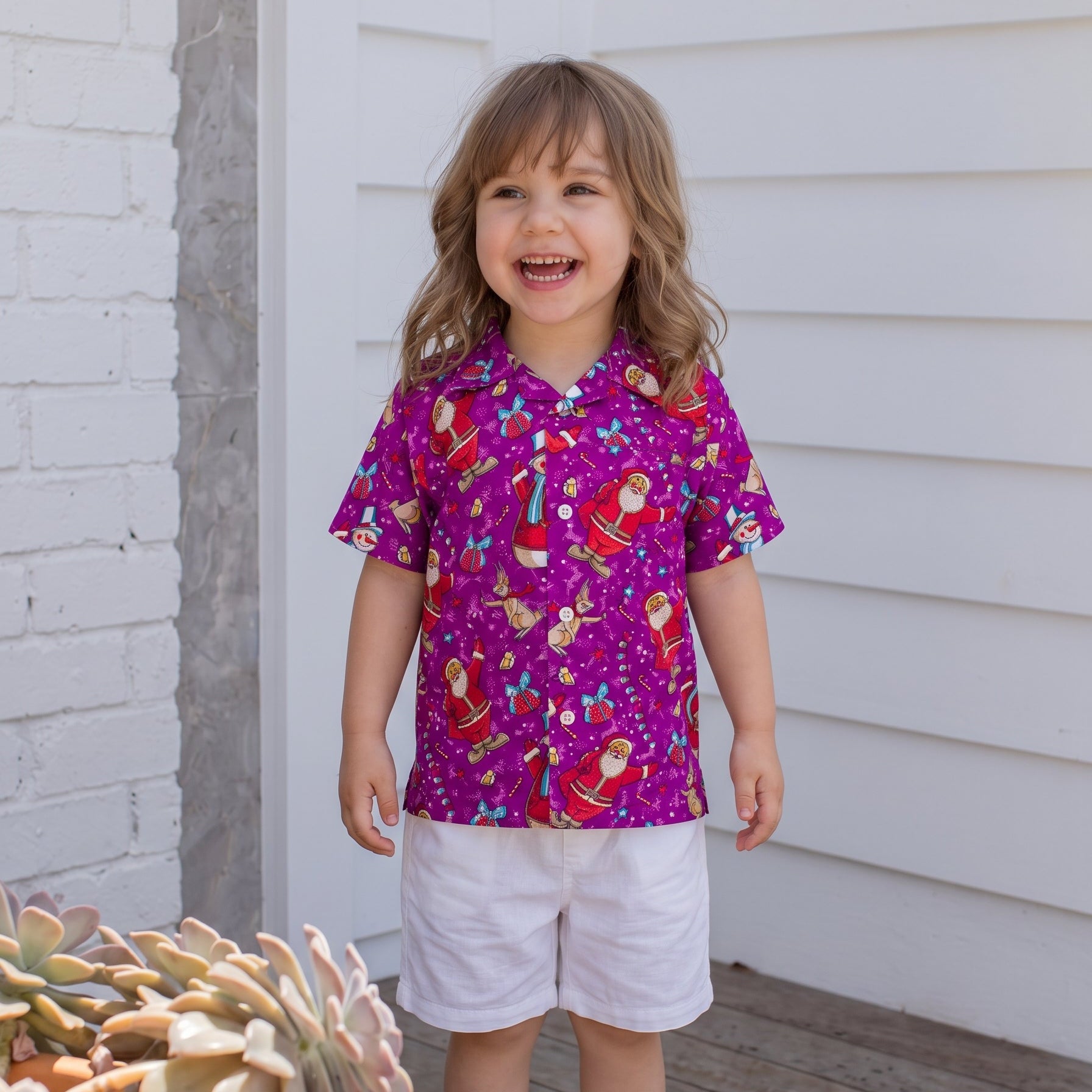 Santa Snowman Purple Christmas Kids Shirt