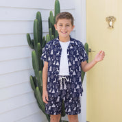 Reindeer Navy Christmas Kids Shirt and Shorts