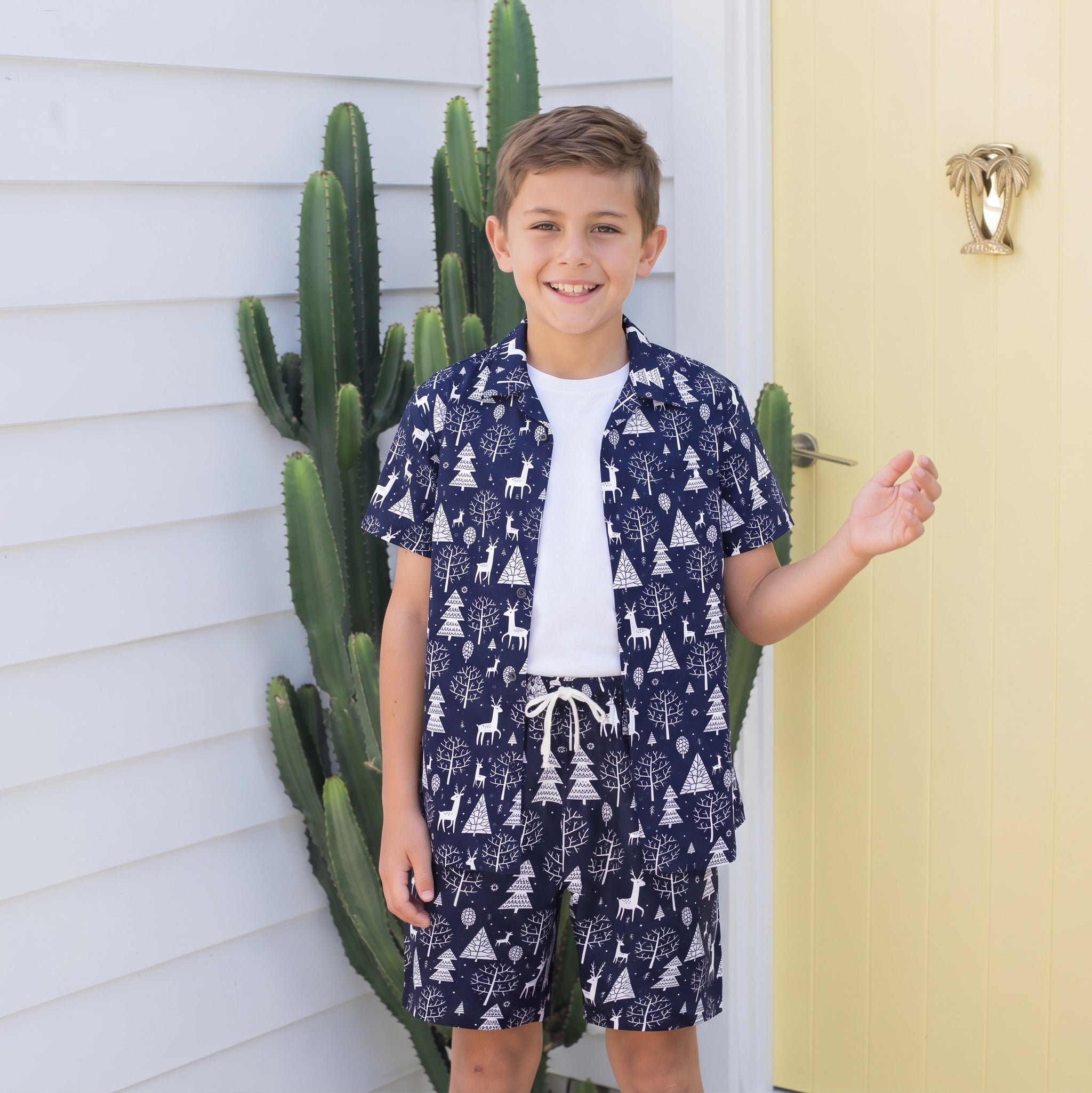 Reindeer Navy Christmas Kids Shirt and Shorts
