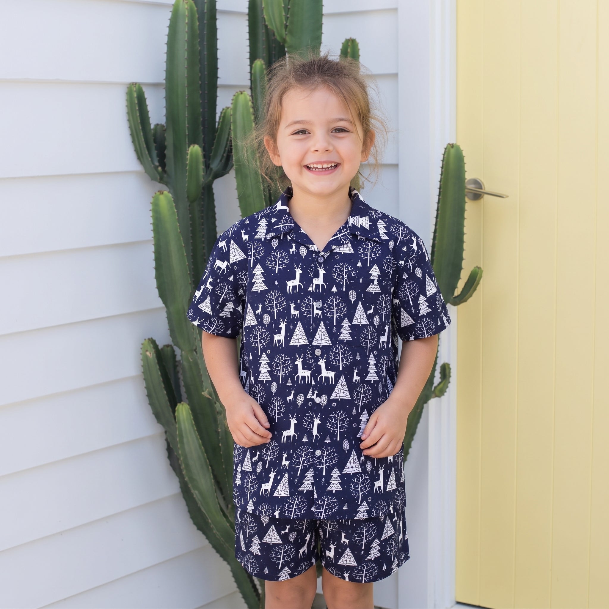 Reindeer Navy Christmas Kids Shirt and Shorts