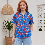Santa Snowman Blue Adult Shirt