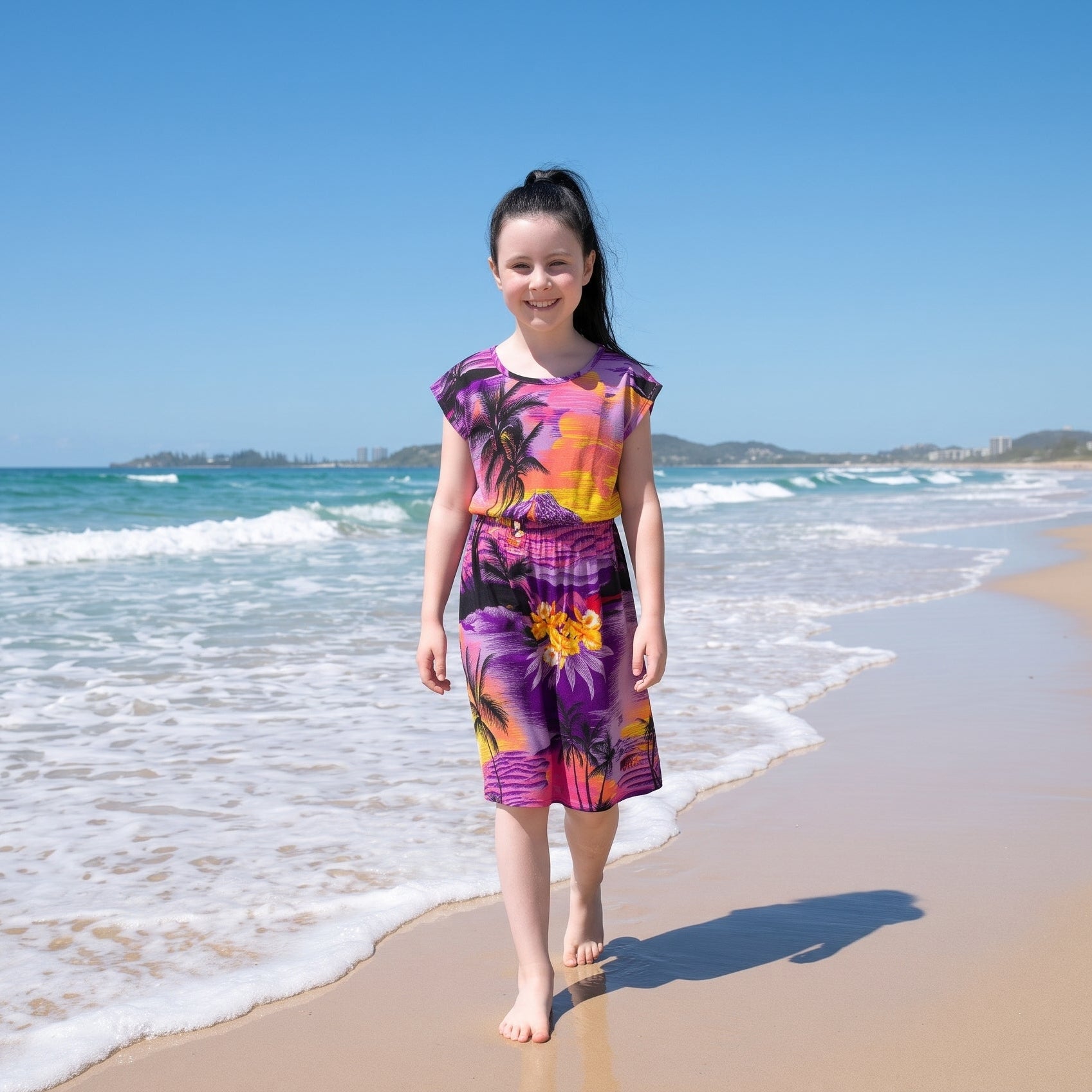 Kid's Sunset Purple Bonnie Dress (Knee Length)
