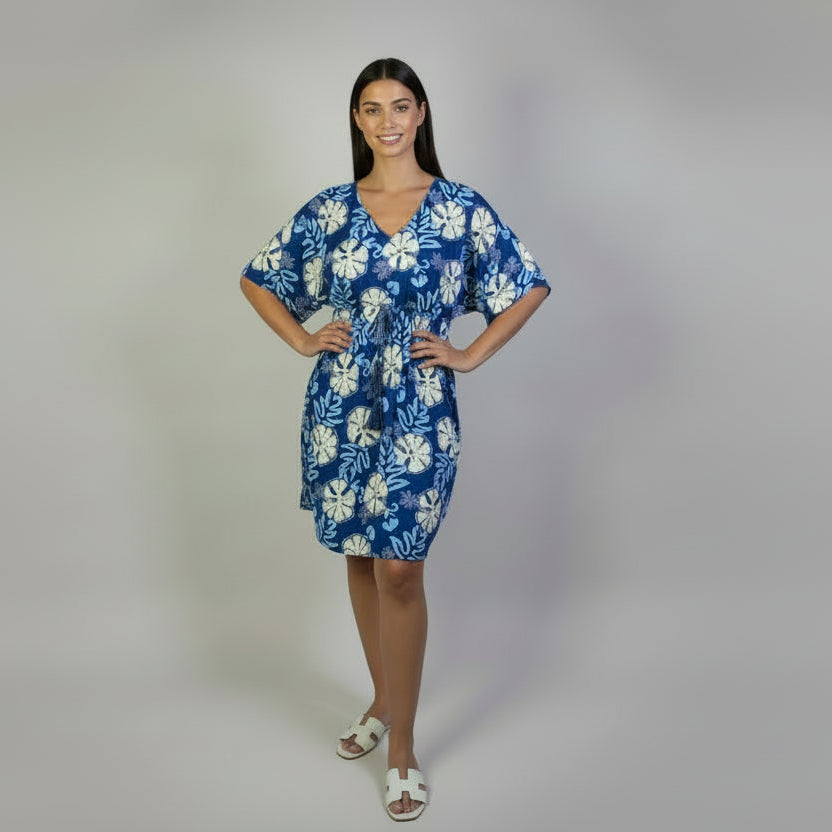 Blue Hibiscus Hawaiian Rayon Kaftan