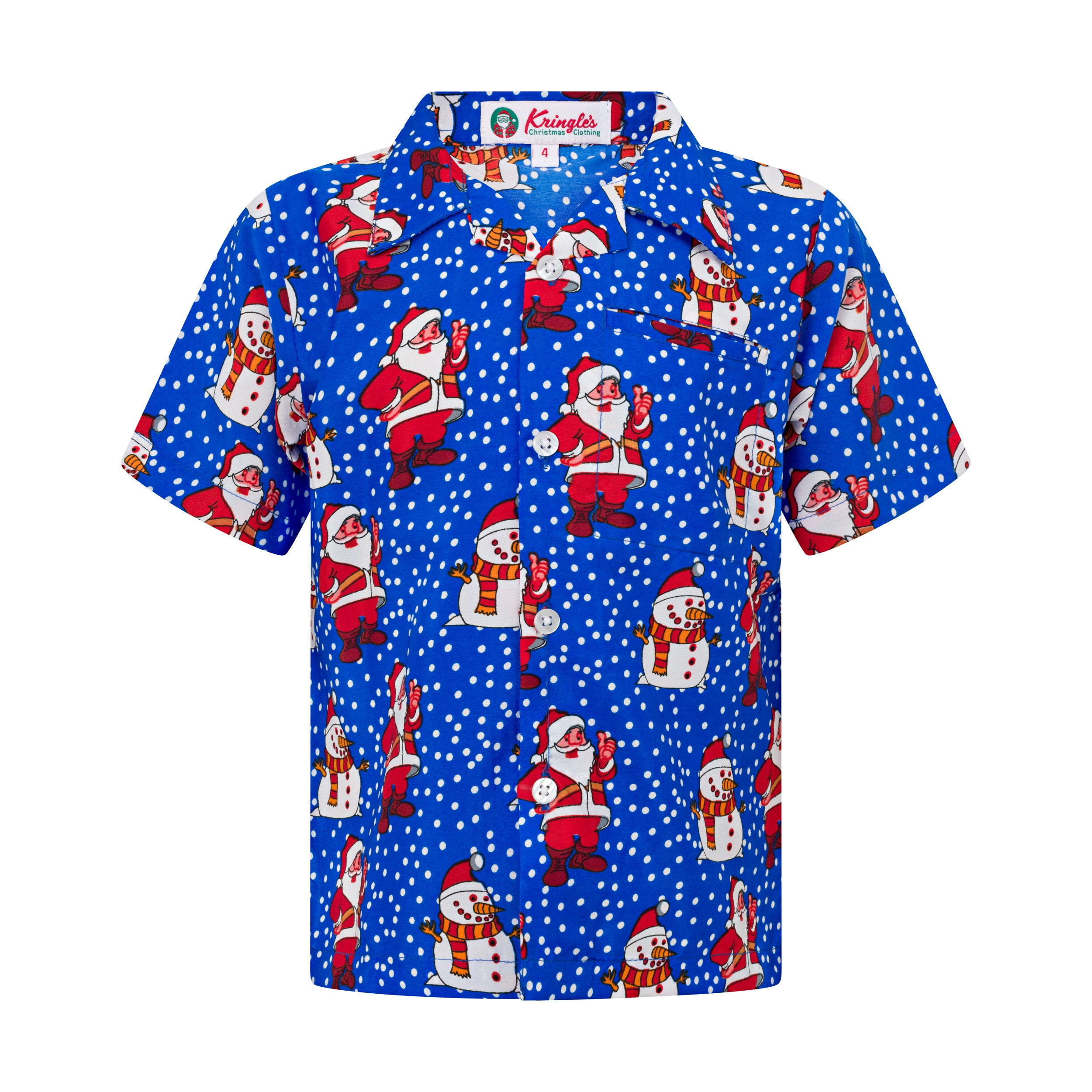Santa Polka Blue Christmas Kids Shirt