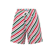 Kids festive shorts with red, green, and white stripes, perfect for Christmas tropical holiday style. | Tropicool Clothing
