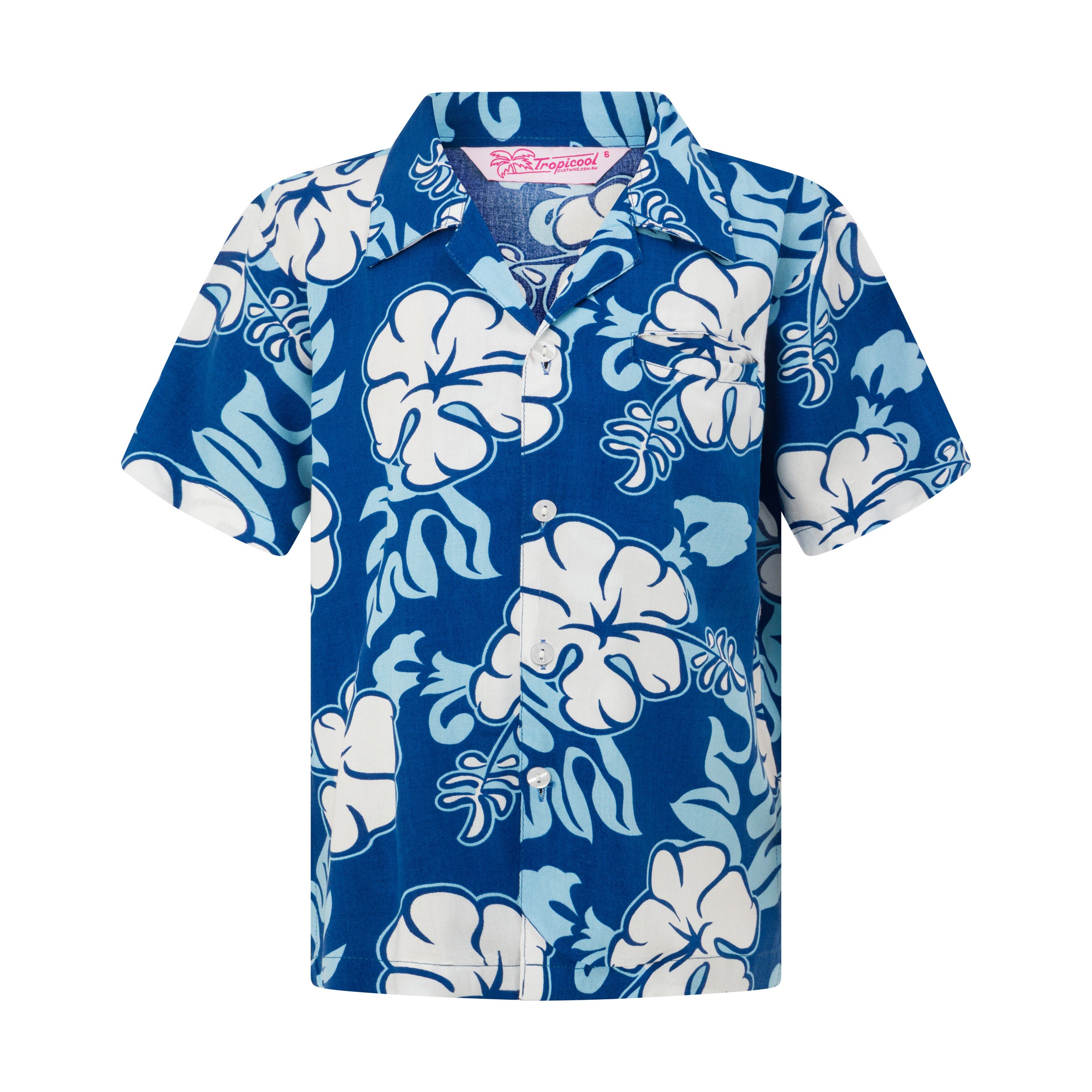 Blue Hibiscus Hawaiian Rayon Kids Shirt