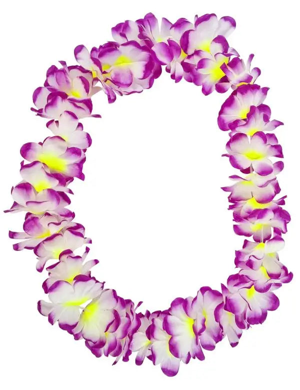 Purple Hawaiian flower lei necklace from Tropicool Clothing for beach, party, and holiday styling.